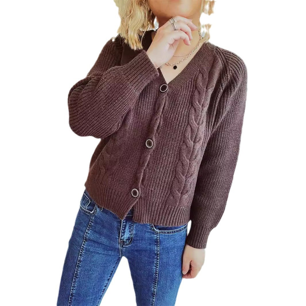 Damen Strickjacke Zopfmuster Knopfverschluss Norvielle