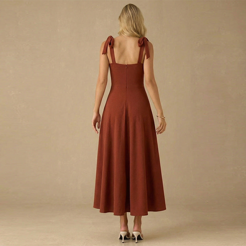 Damen Maxikleid mit Schleifen-Trägern und Raffung
