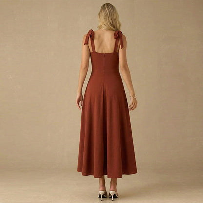 Damen Maxikleid mit Schleifen-Trägern und Raffung