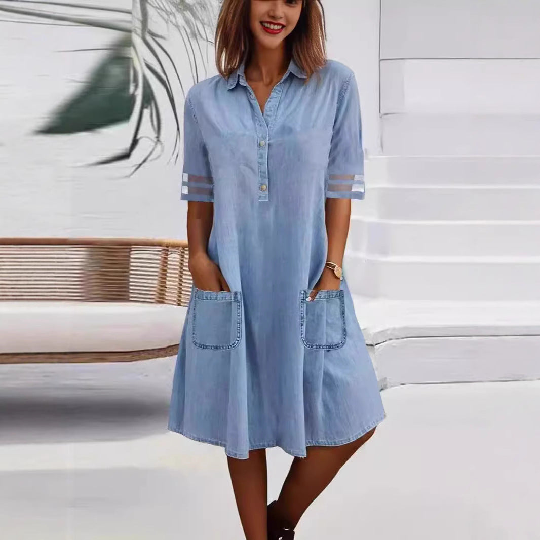 Damen Hemdblusenkleid mit Taschen Moderner Schnitt Norvielle