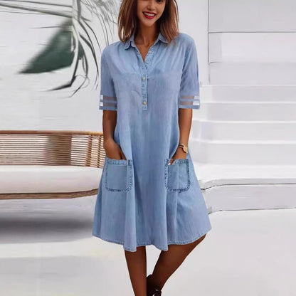 Damen Hemdblusenkleid mit Taschen Moderner Schnitt Norvielle