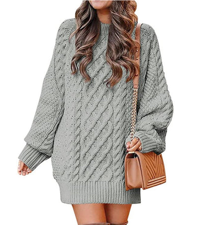 Damen Pullover Grobstrick Oversized Zopfmuster Beige