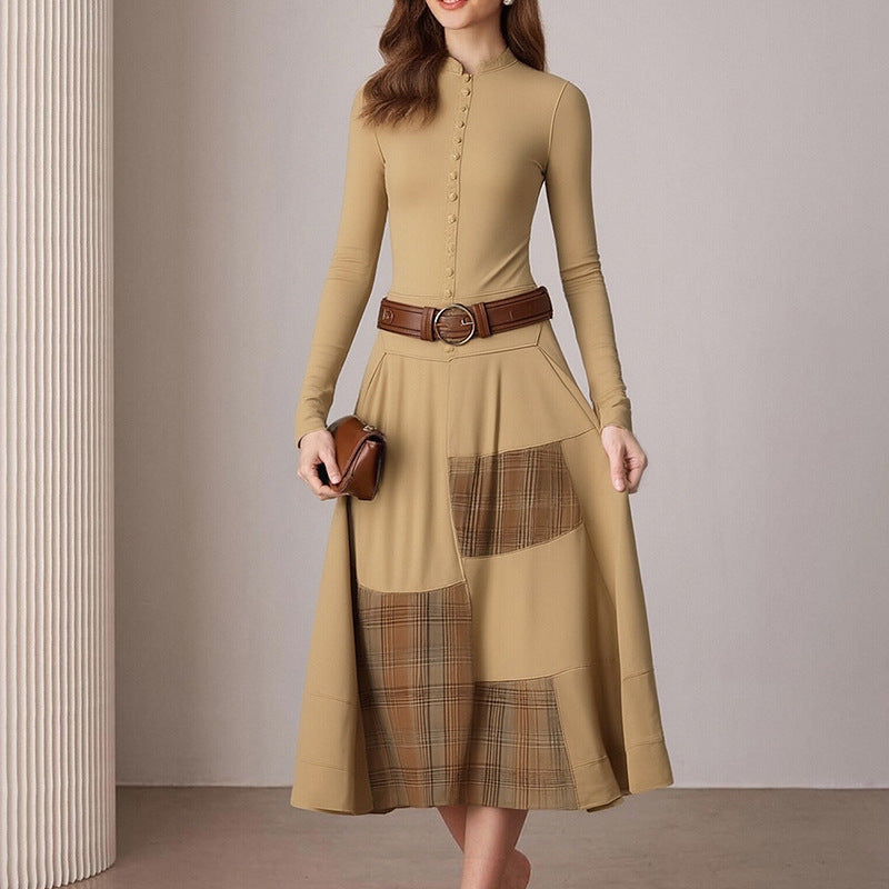 Damen Midi-Kleid mit Knöpfen Kontrastdetails Norvielle