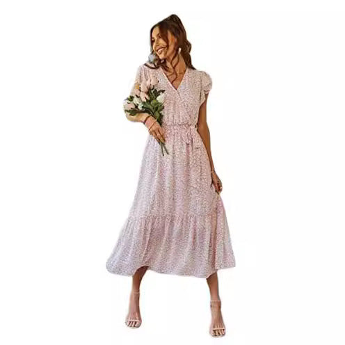 Damen Maxikleid V-Ausschnitt Schwingrock Norvielle