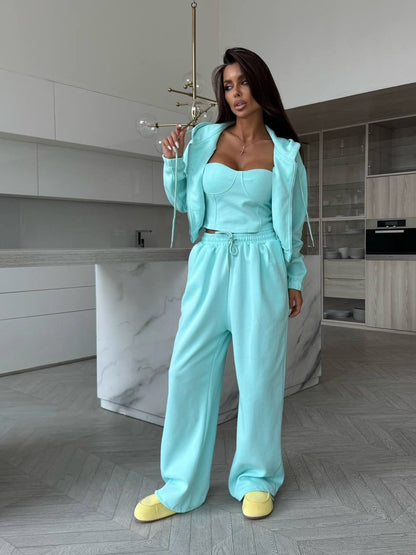 Damen Lounge-Set Kapuze Weite Hose Norvielle