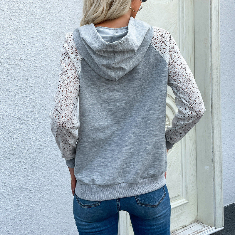 Damen Hoodie Spitzenärmel Kängurutasche Norvielle