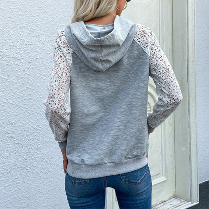 Damen Hoodie Spitzenärmel Kängurutasche Norvielle