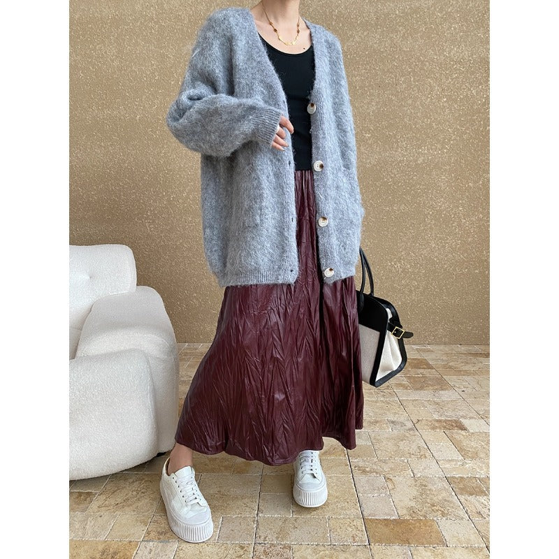 Damen Strickjacke Kuschelig Große Knöpfe Beige
