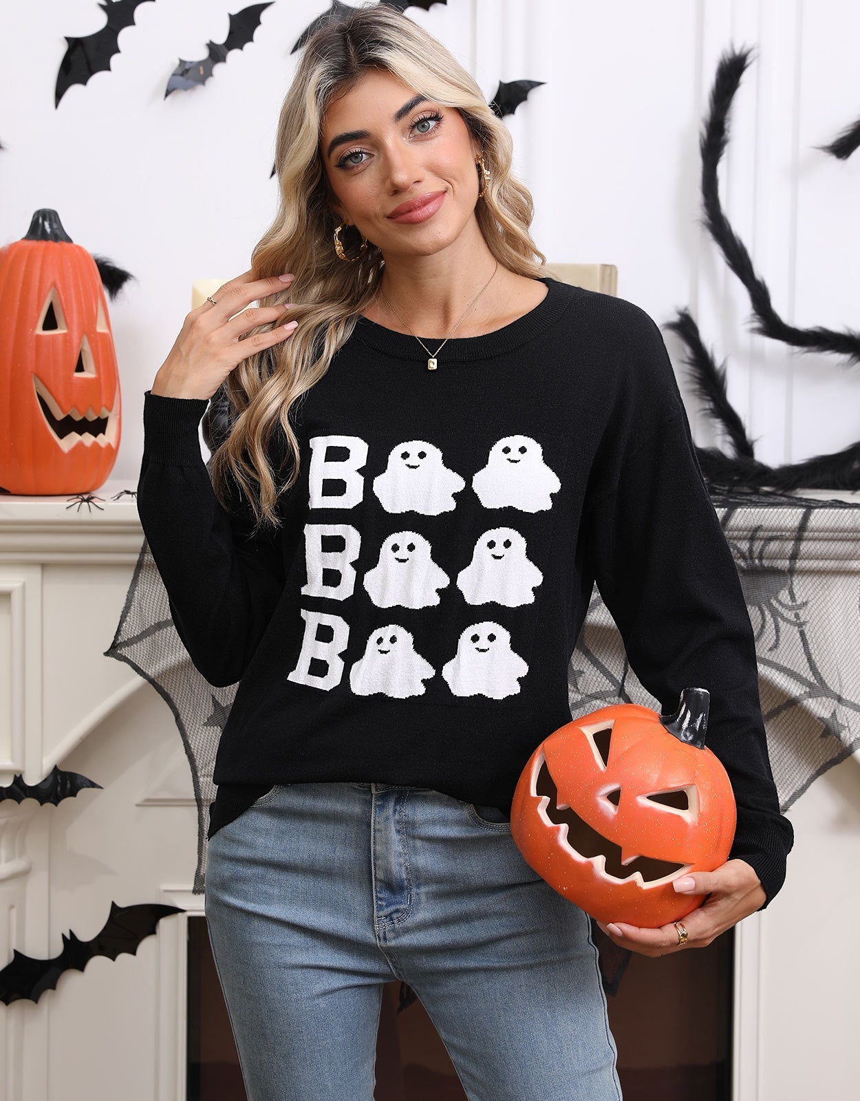 Damen Halloween Pullover Geistermotiv Weit