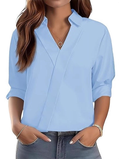 Damen Bluse V-Ausschnitt Strukturiertes Design Norvielle