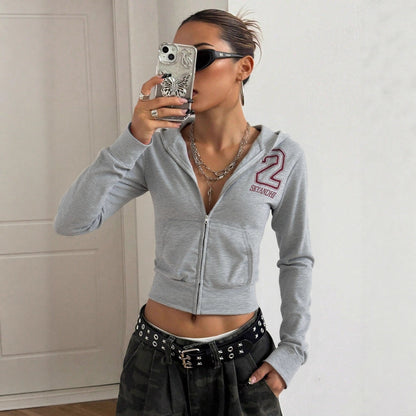 Damen Cropped Kapuzenjacke Reißverschluss Norvielle - Norvielle