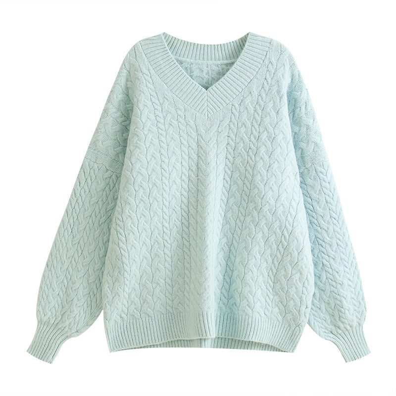 Damen Grobstrickpullover V-Ausschnitt Voluminöse Ärmel Norvielle