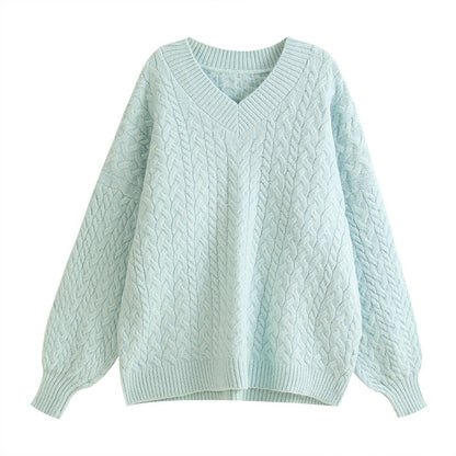 Damen Strickpullover Strukturiertes Kabelmuster Voluminöse Ärmel