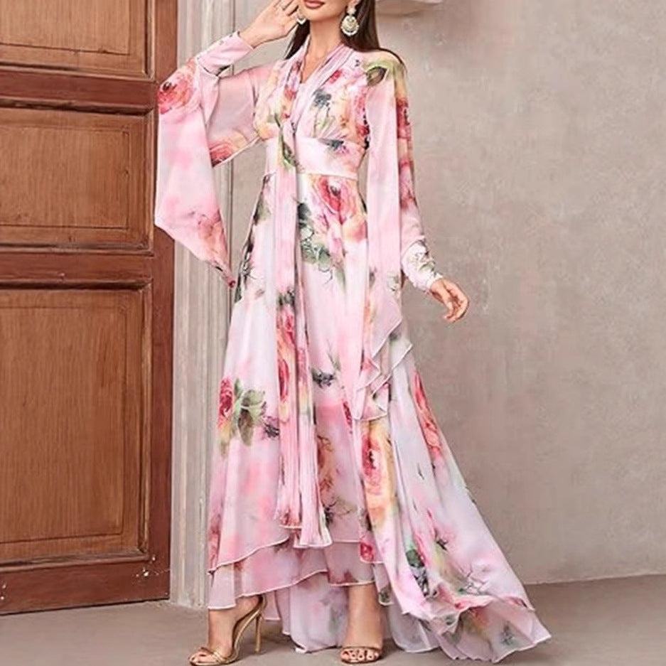 Damen Maxikleid Florales Design mit Volants