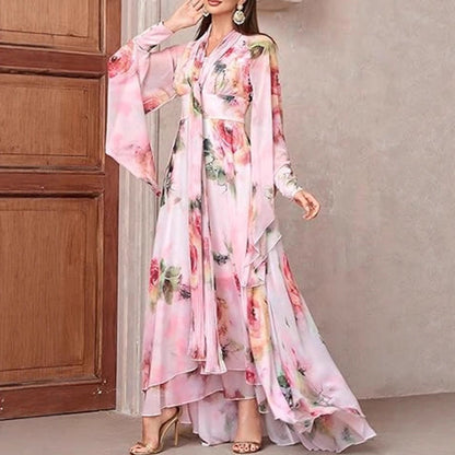 Damen Maxikleid Florales Design mit Volants