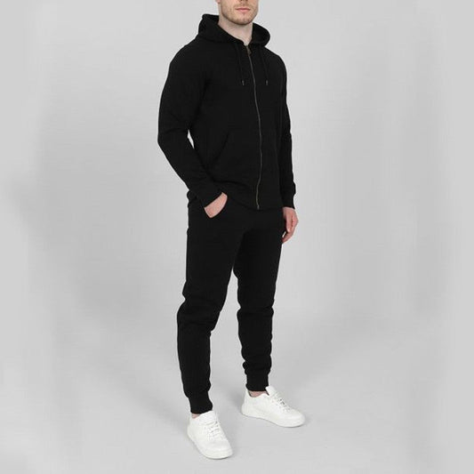 Herren Jogginganzug-Set Sportlich Mit Taschen Hocher Kragen Schwarz - Norvielle
