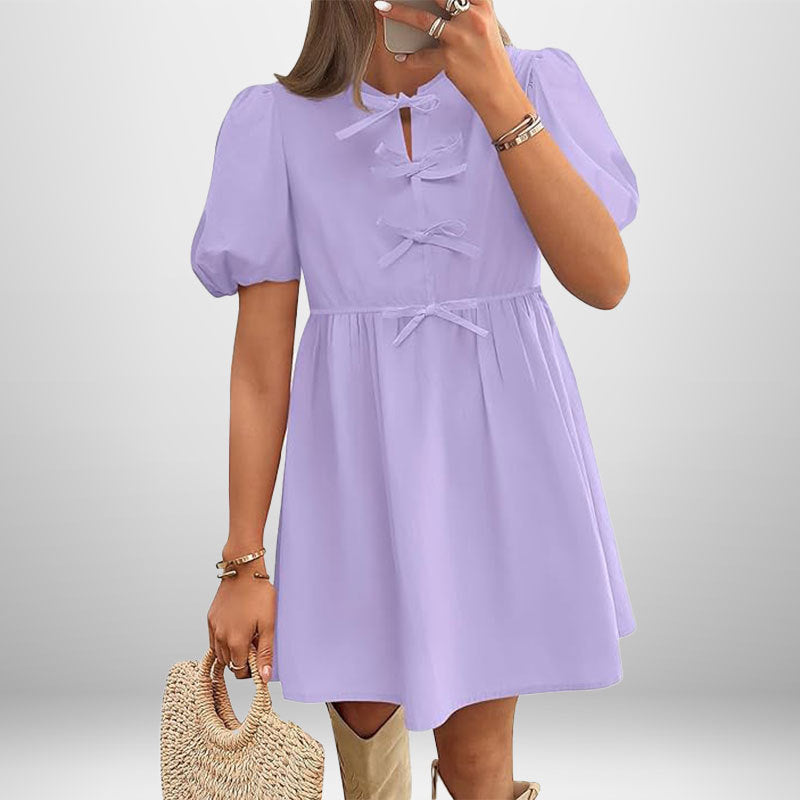 Damen Kurzkleid Puffärmel Schleifendetails Norvielle