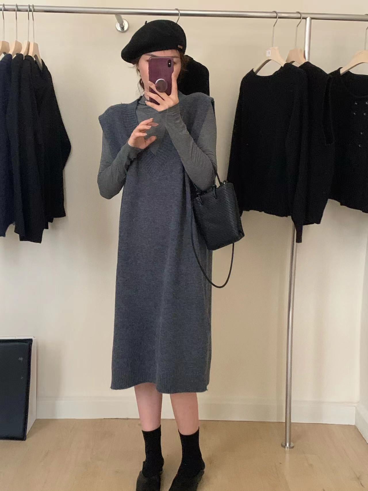Damen Strickkleid V-Ausschnitt Seitenschlitz Norvielle