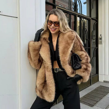 Damen Kunstpelzjacke Breiter Kragen Norvielle