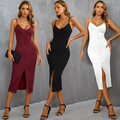 Damen Midi-Kleid mit Knopfleiste und Schlitz - Norvielle