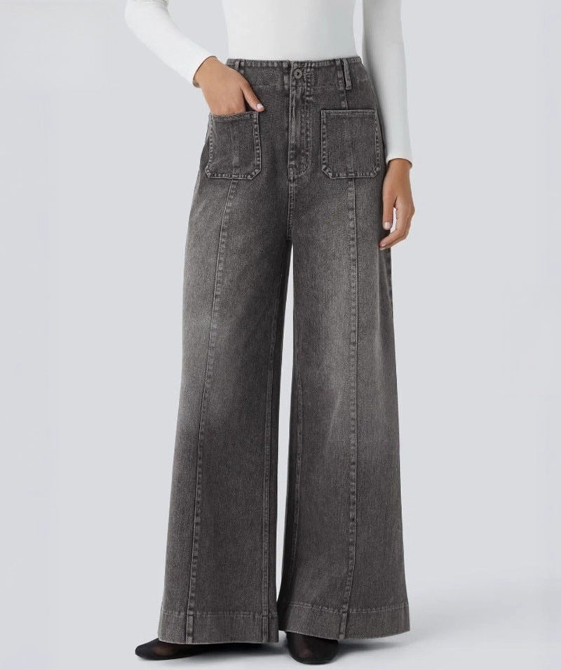 Damen Weite Jeanshose Hochtaschen Norvielle