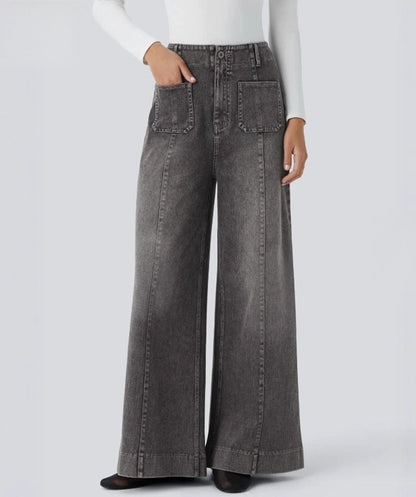 Damen Weite Jeanshose Hochtaschen Norvielle