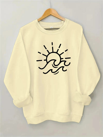Damen Sweatshirt Sonnen- und Wellenmotiv Baumwolle Norvielle