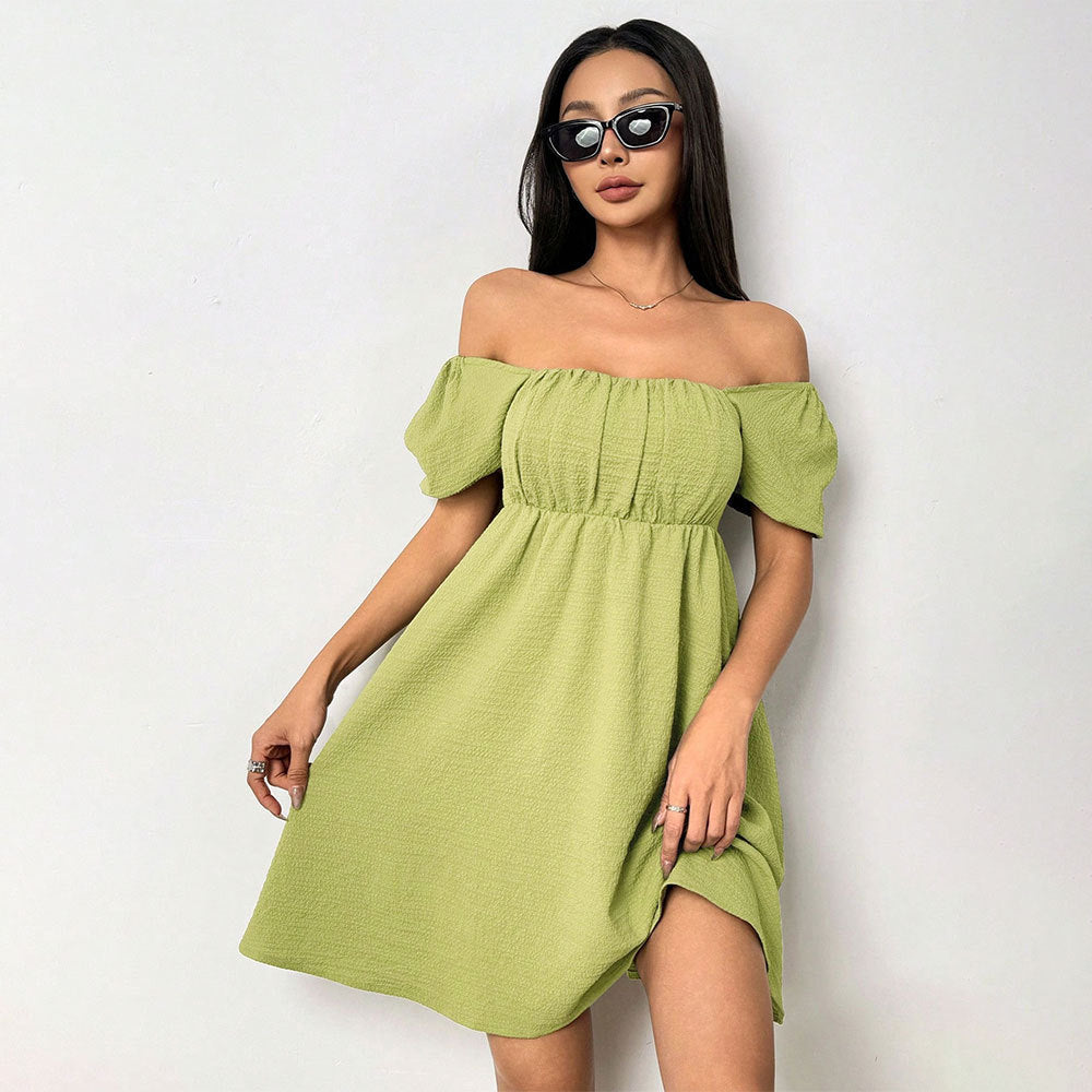 Damen Sommerkleid Off-Shoulder Puffärmel Seitenschlitz Norvielle