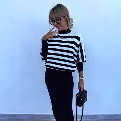 Damen Set mit Streifen Oberteil und Langer Hose