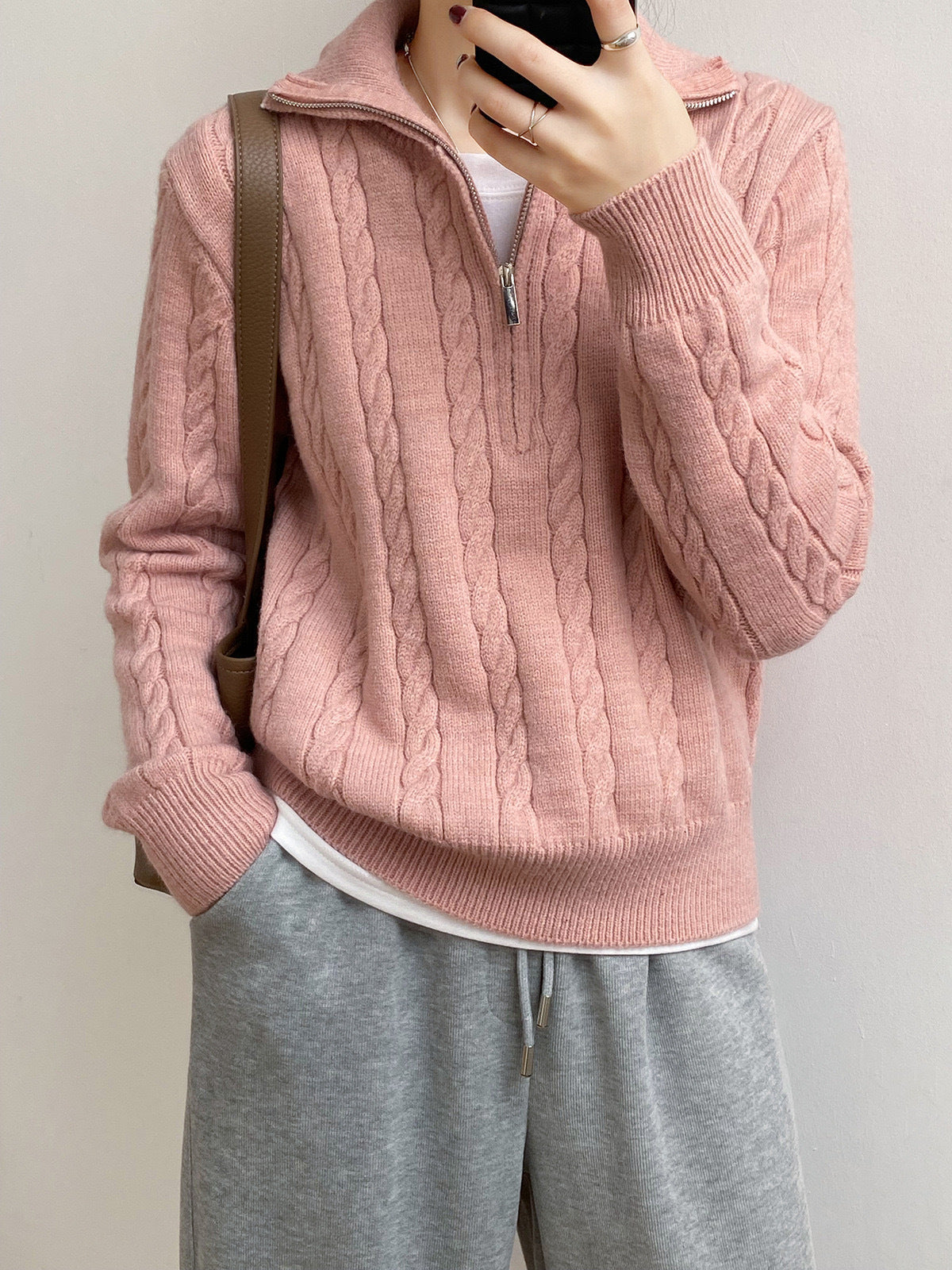 Damen Strickpullover Zopfdesign Stehkragen Norvielle