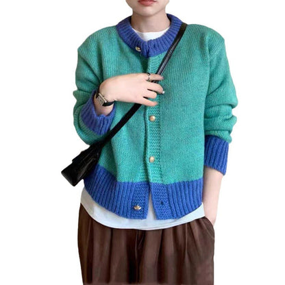 Damen Strickjacke Farbiger Bund Knöpfe Norvielle
