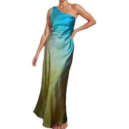 Damen Maxikleid Asymmetrischer Schnitt Satin