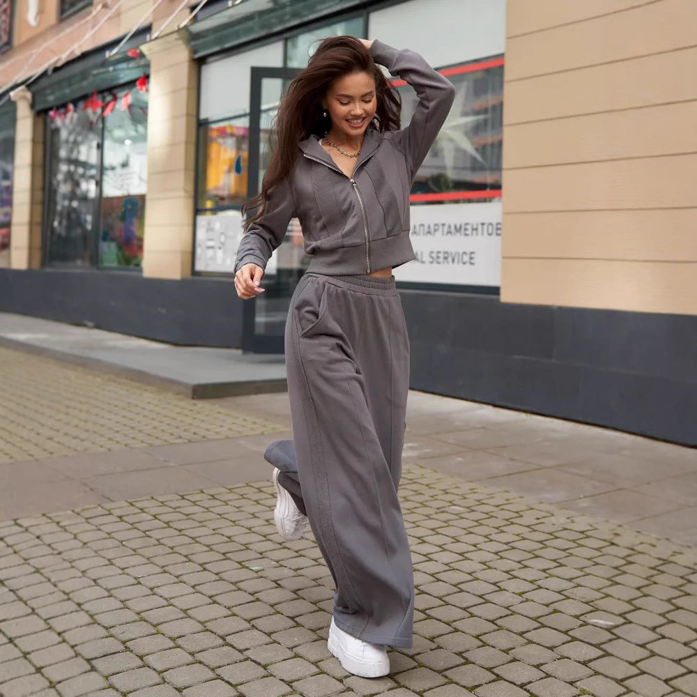 Damen Sportliches Loungewear-Set Cropped Hoodie Jogginghosen - Norvielle