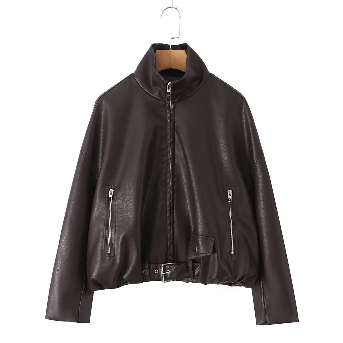 Damen Kunstlederjacke Hochkragen Einzigartiges Design