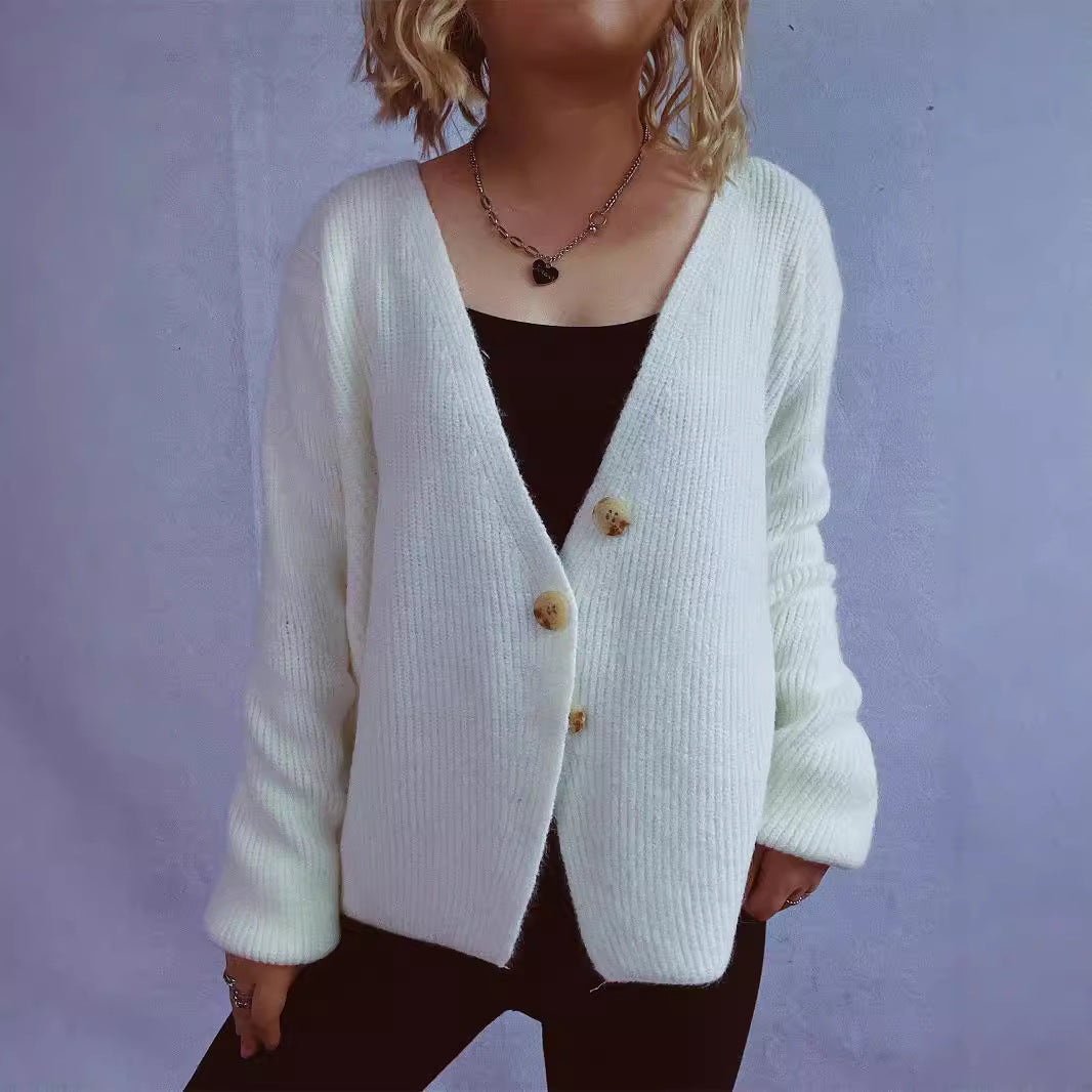 Damen Strickjacke Großknöpfe Strukturiert Beige