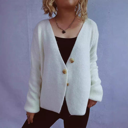 Damen Strickjacke Großknöpfe Strukturiert Beige
