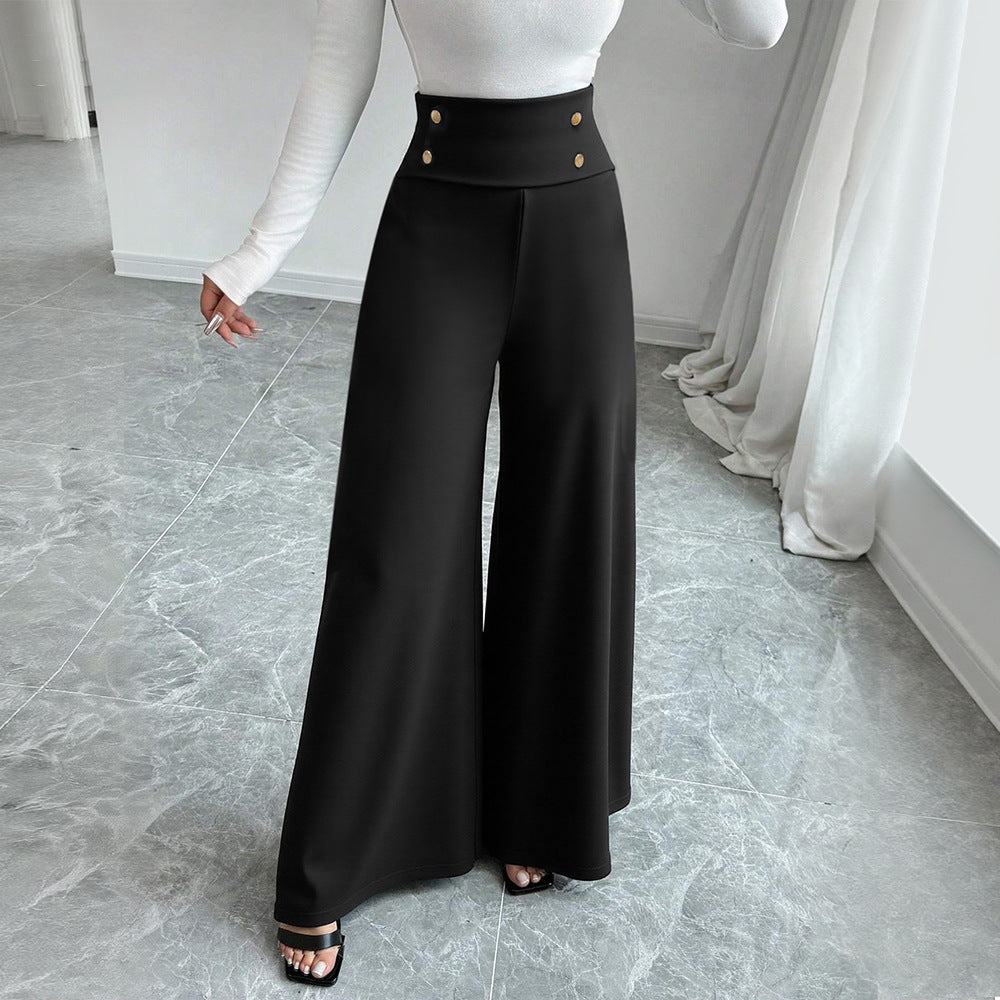 Damen Palazzo-Hose Hochtailliert Dekorative Knöpfe