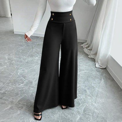 Damen Palazzo-Hose Hochtailliert Dekorative Knöpfe