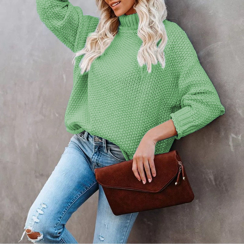 Damen Grobstrickpullover Rollkragen Lässig Norvielle