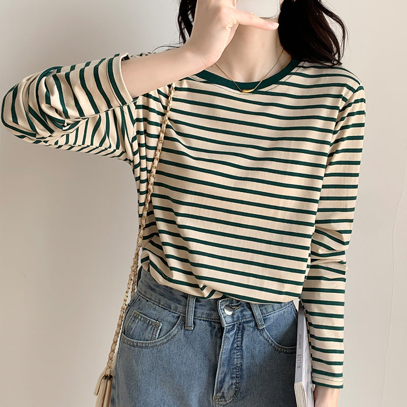 Damen Longsleeve-Shirt Maritimes Streifenmuster Lässiger Schnitt