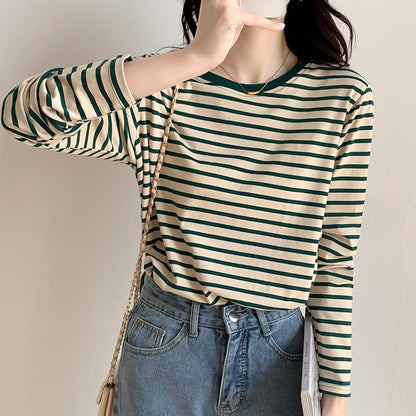 Damen Longsleeve-Shirt Maritimes Streifenmuster Lässiger Schnitt