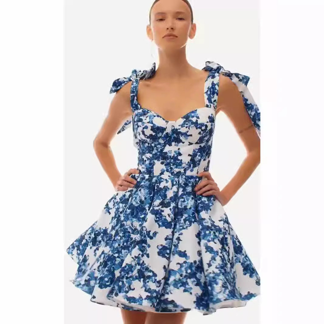 Damen Mini-Kleid Floralmuster Spitzenärmel - Norvielle