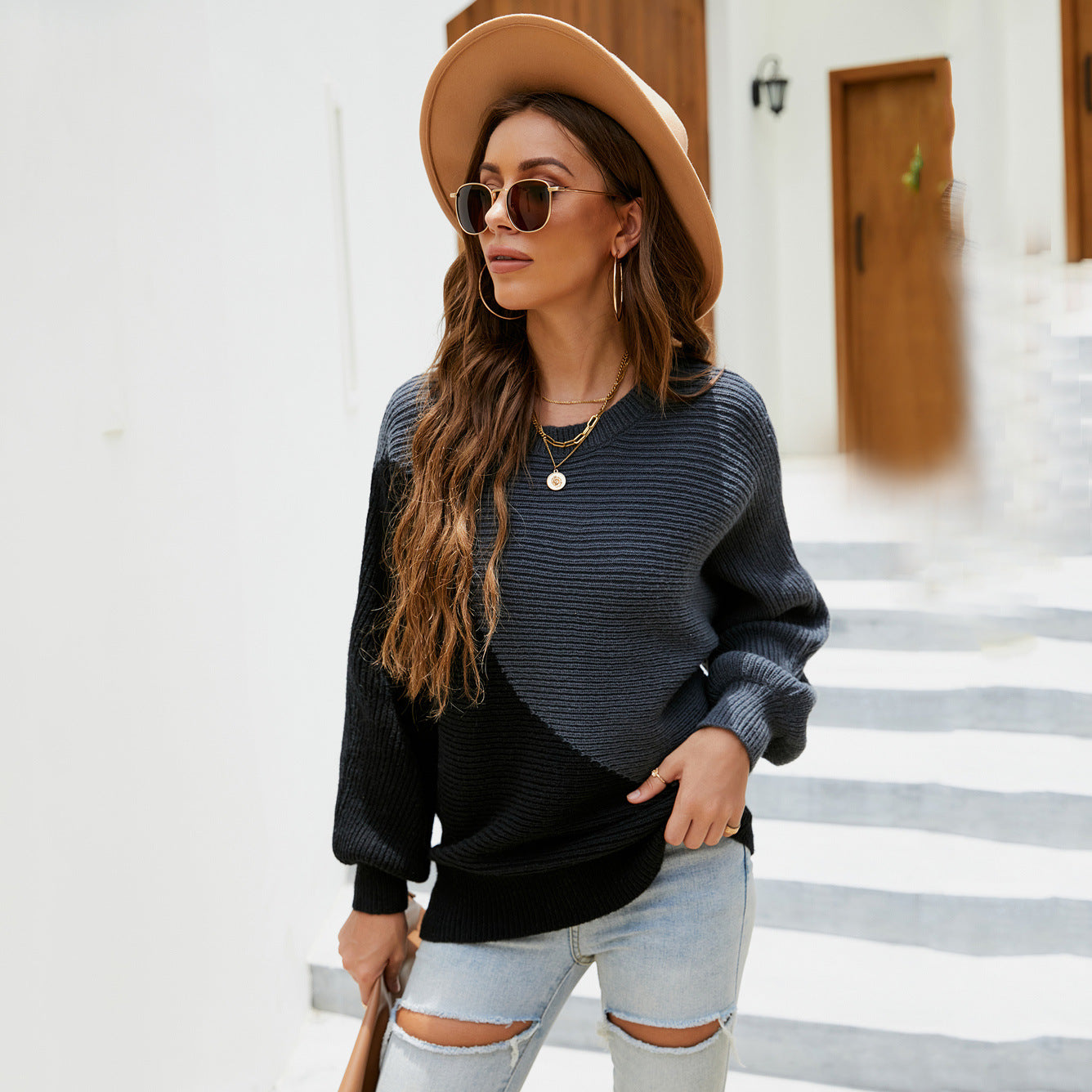 Damen Strickpullover Asymmetrisch Weit Norvielle