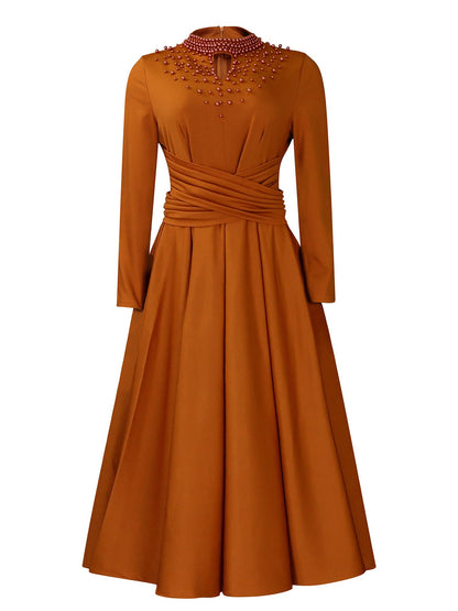 Damen Maxikleid mit Perlenverzierung Tailliert