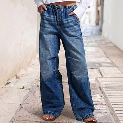 Damen Weite Jeanshose Lässiger Urban-Stil Bequem Schwarz - Norvielle