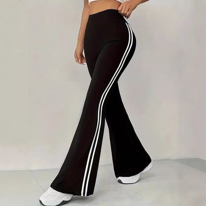 Damen Sportleggings Flared Bein Streifen