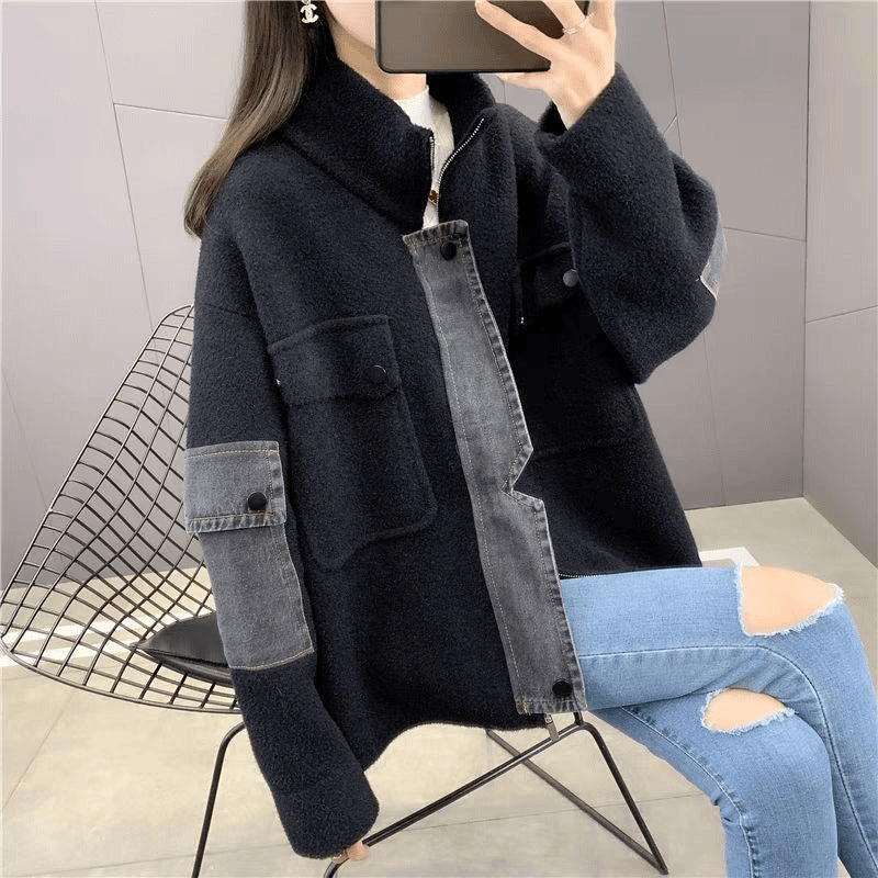 Damen Übergangsjacke Denim Detail Hochkragen Norvielle