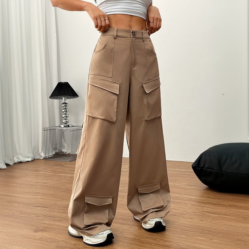 Damen Cargo-Hose Weite Passform Elastischer Bund Beige
