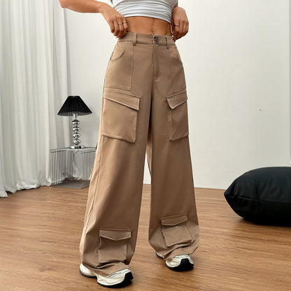 Damen Cargo-Hose Weite Passform Elastischer Bund Beige
