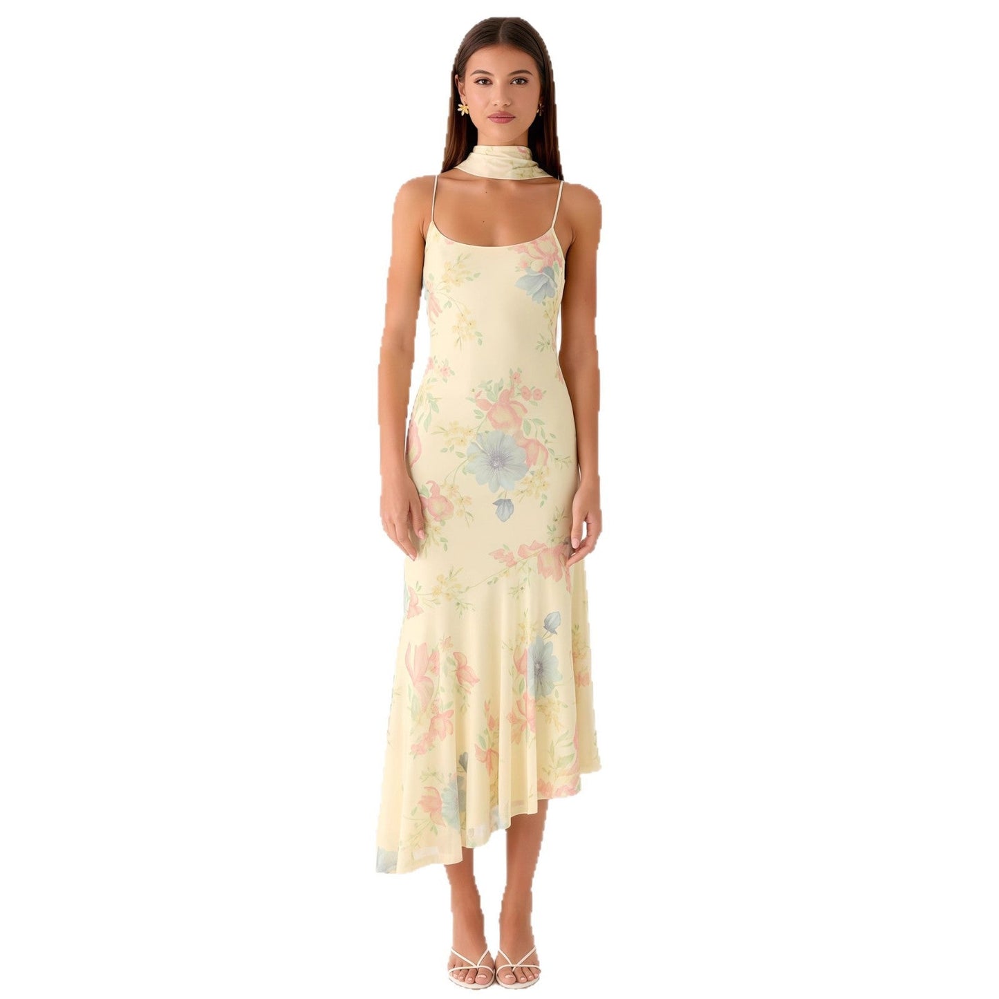 Damen Maxikleid Blumen Chiffon Neckholder